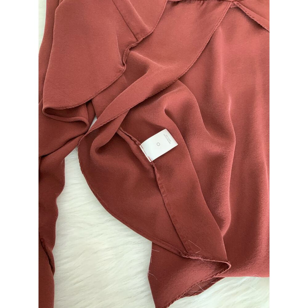 A.L.C Sally Open Back Ruffle Sleeve Silk Crepe Top Bordeaux Blouse Size 2 XS - Picture 7 of 12